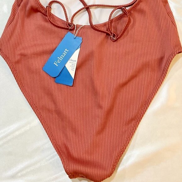 Felnart Women's One Piece Swimsuits Solid Color Lace Up open back Size L - Picture 5 of 6